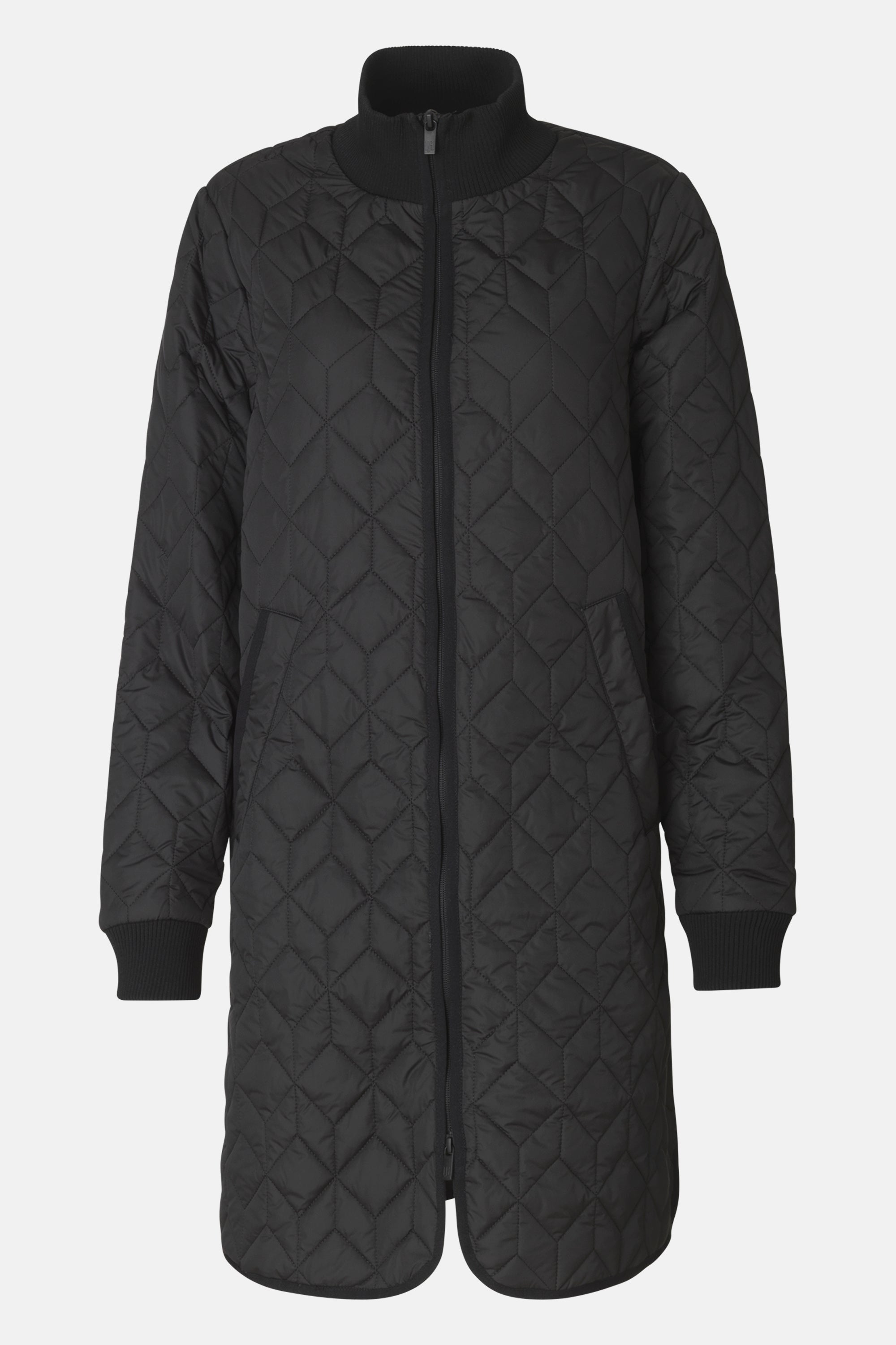 Long Padded Quilt Jacket - Black